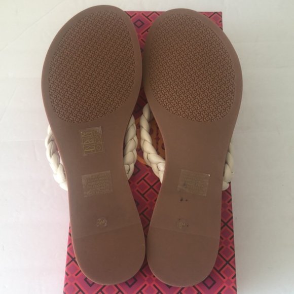 Tory Burch Ivory White Thong Braided Benton Sheep Plume Nappa Leather Sz.9 - Picture 12 of 16
